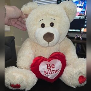 Caltoy Cream Plush Large Teddy Bear with Red Heart "Be Mine", Like New, So Soft!